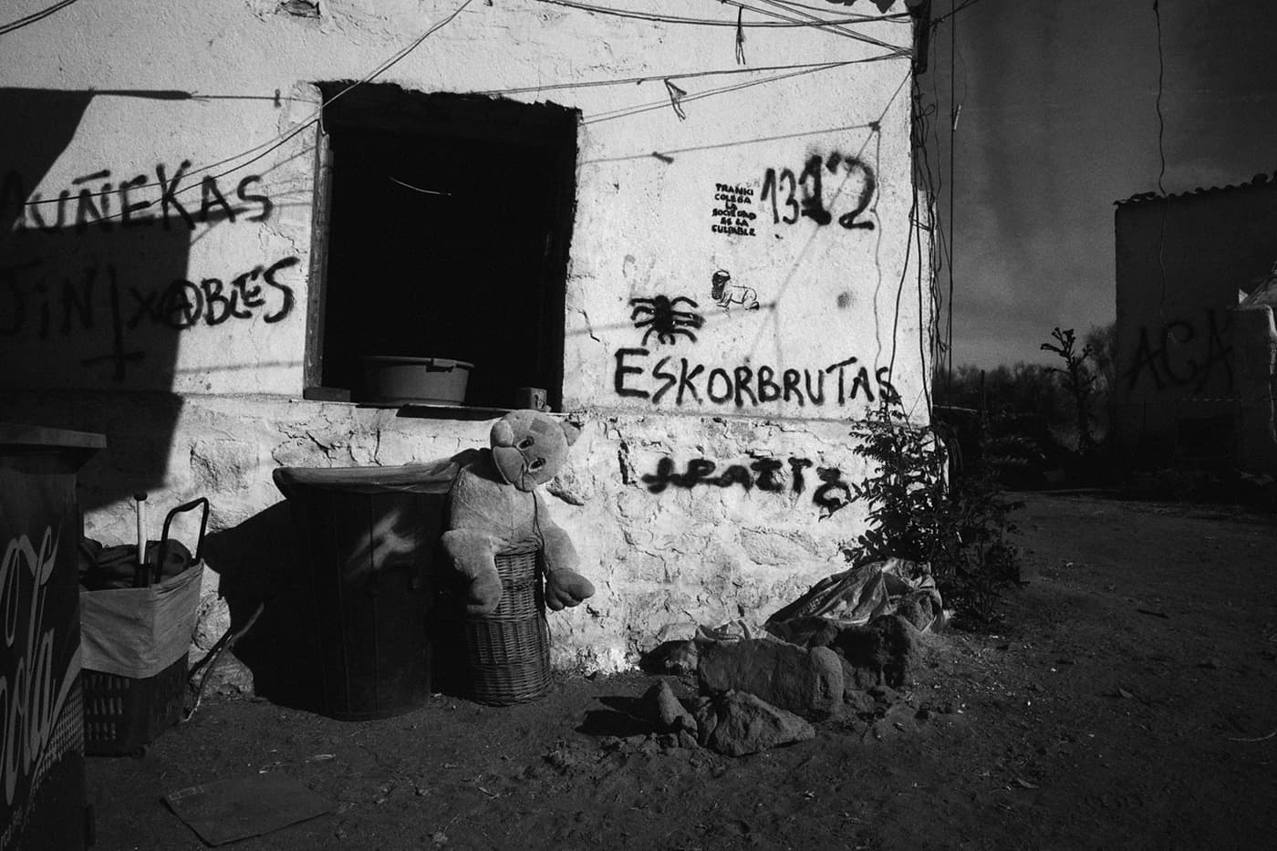House with a plush duck and graffiti on the walls